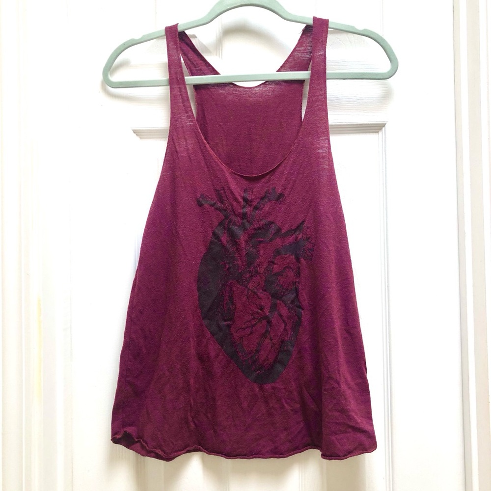 American Apparel L Women's Burgundy Tank Top with Anatomic Heart Design